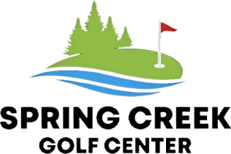 Top nationally ranked golf course in Whitewater, WI Spring Creek Golf Center green and blue dark lettering logo