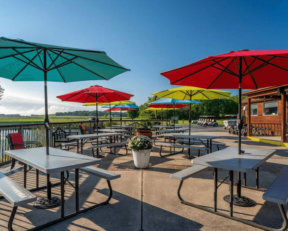 Spring Creek Golf Center clubhouse outdoor patio seating