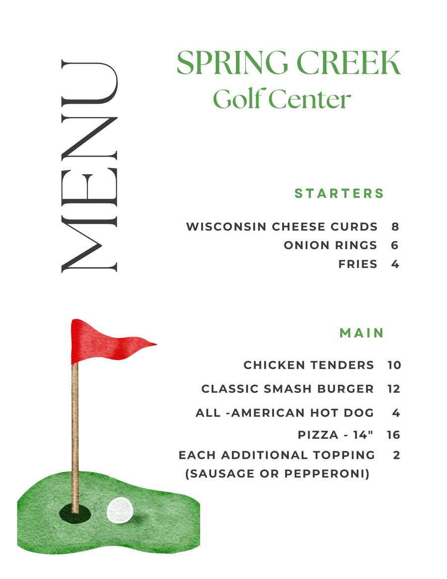 Spring Creek Golf Center main menu